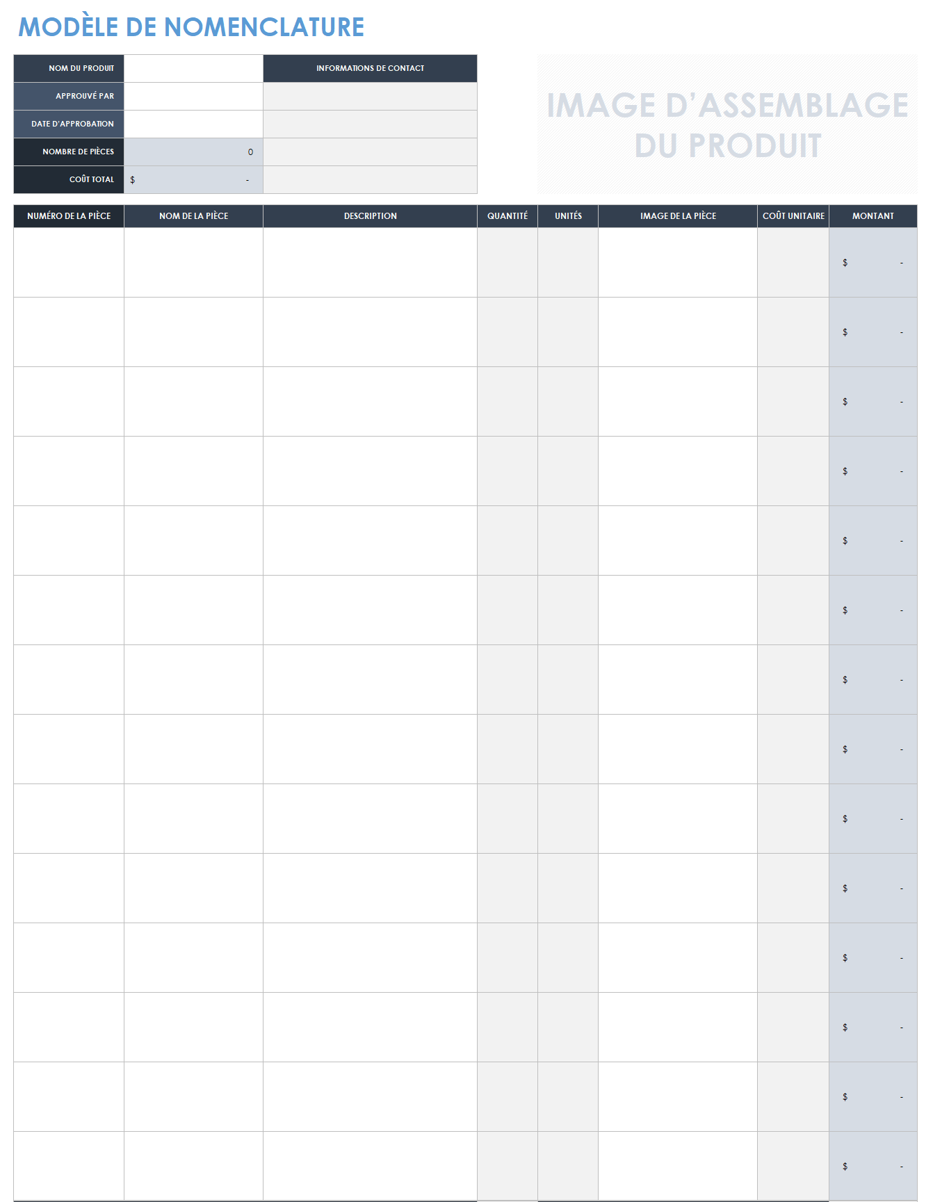 Modèle de nomenclature Excel