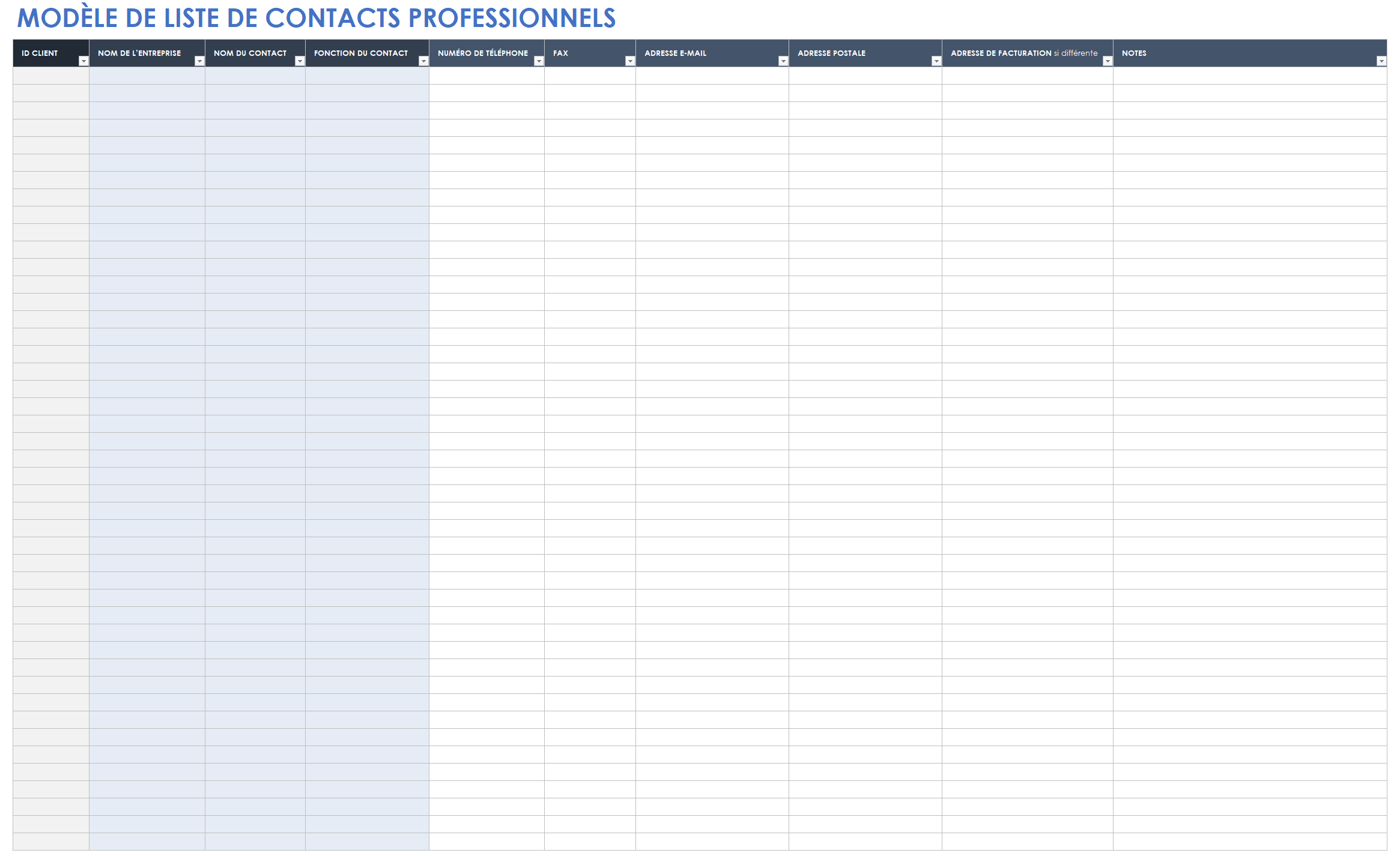 Liste de contacts professionnels