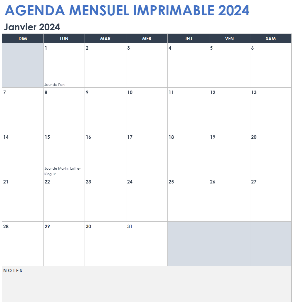  Modèle de feuilles Google de calendrier mensuel imprimable 2024