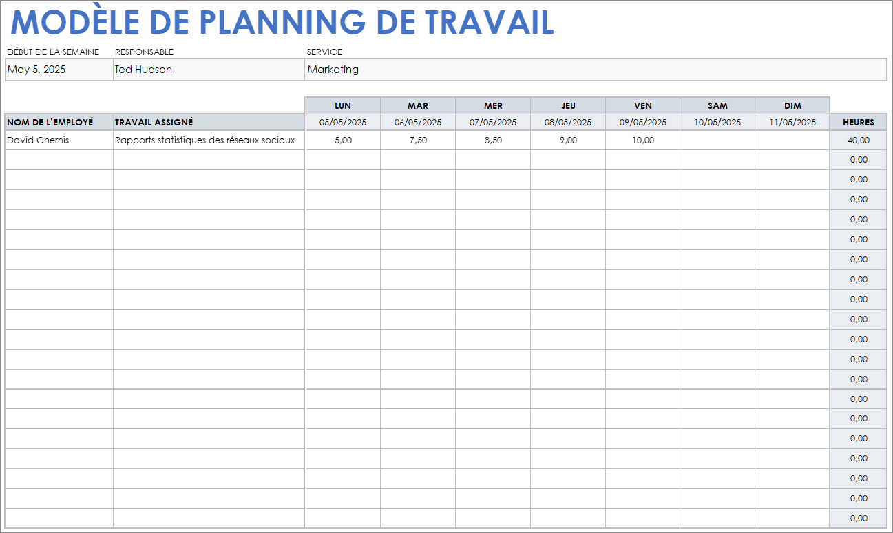  Feuille Google de modèle d'horaire de travail