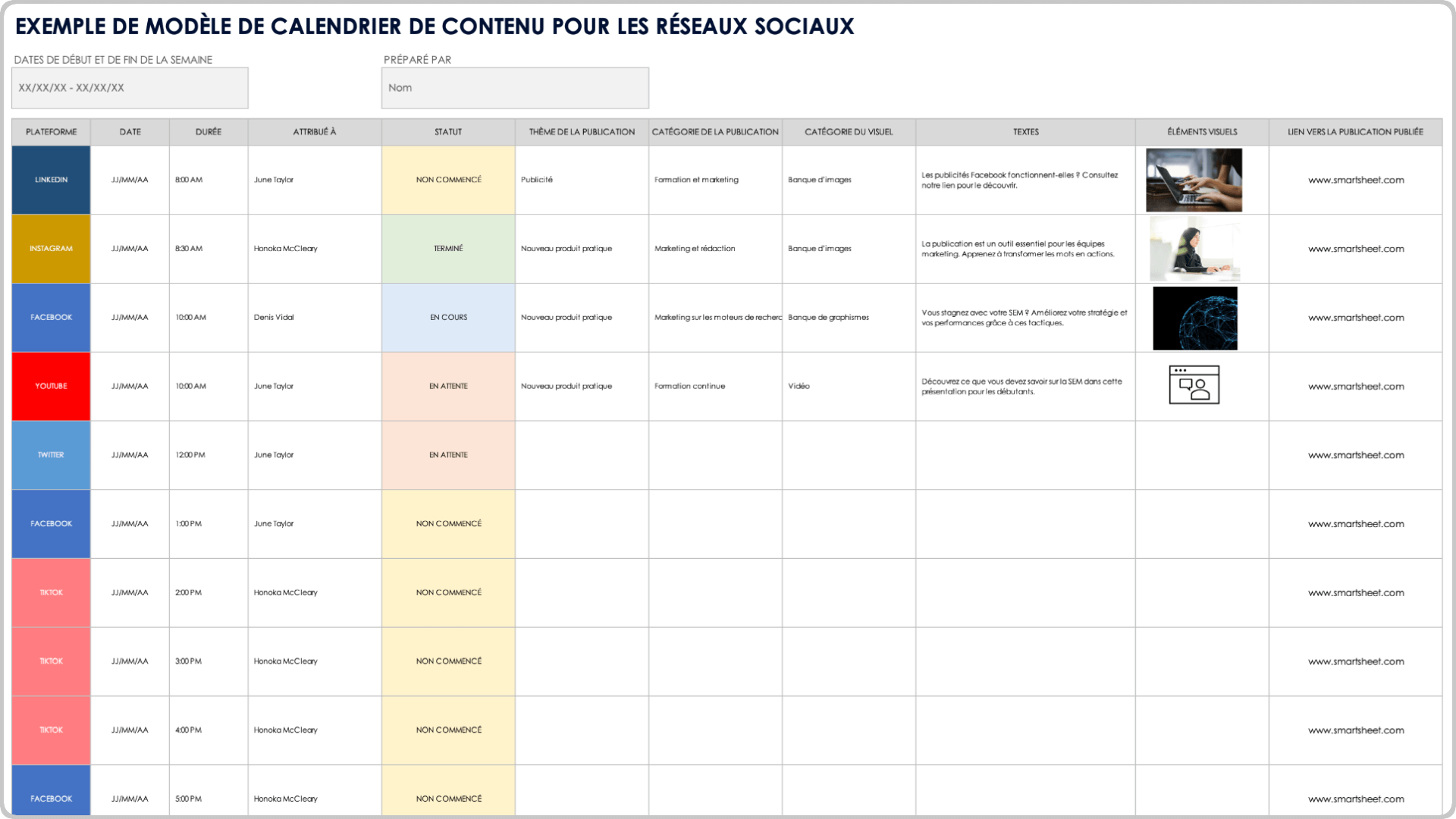 Exemple de modèle de calendrier de contenu pour les réseaux sociaux