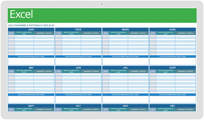 Calendrier éditorial des blogs