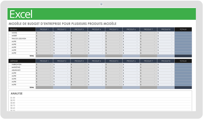 Modèle de budget d'entreprise pour plusieurs produits