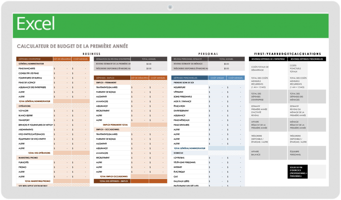 CALCULATEUR DE BUDGET POUR LA PREMIÈRE ANNÉE