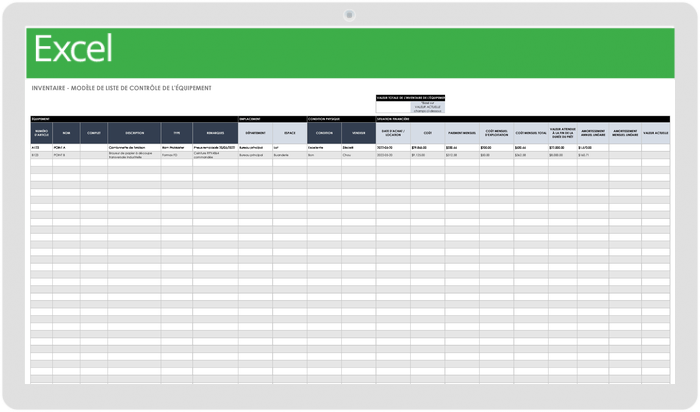 Inventory Equipment Template Checklist - FR