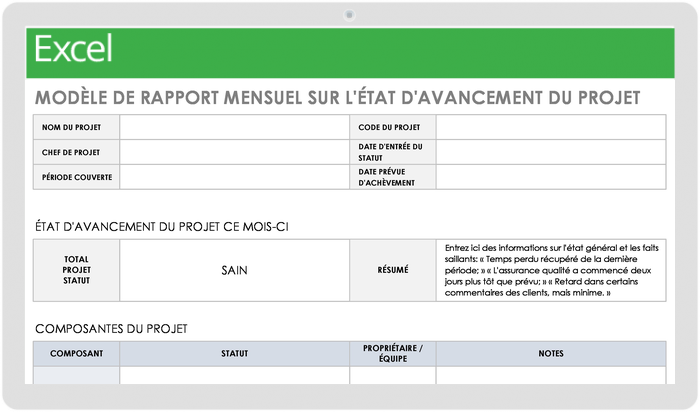 Rapport mensuel sur l'état du projet