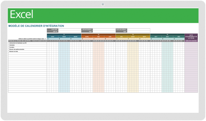  Modèle de calendrier d'intégration