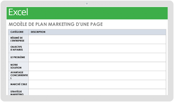 Modèle de plan marketing d'une page