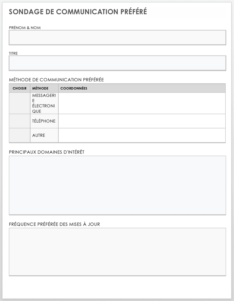 Modèle d'enquête de communication préféré