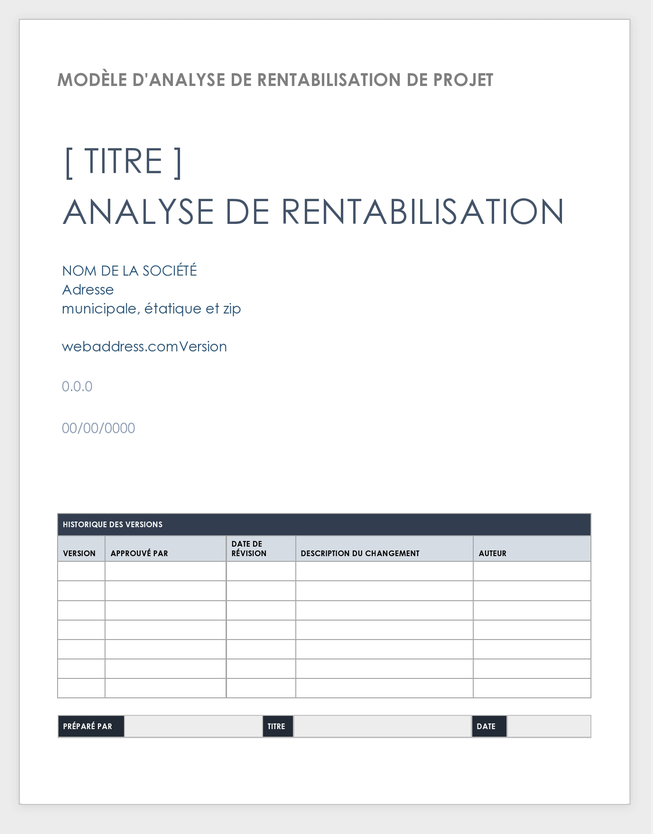 modèle d'analyse de rentabilisation du projet