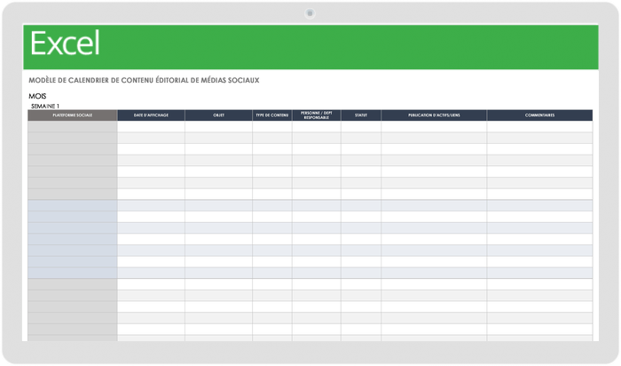 Calendrier des contenus éditoriaux sur les réseaux sociaux